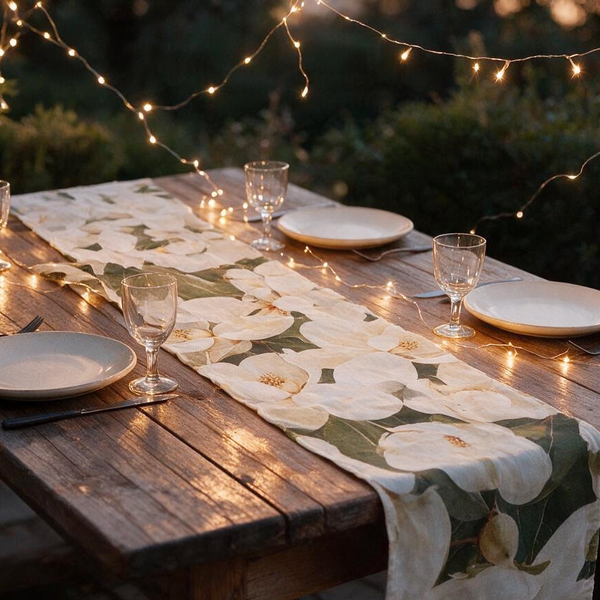 Botanical Printed Linen Table Runner