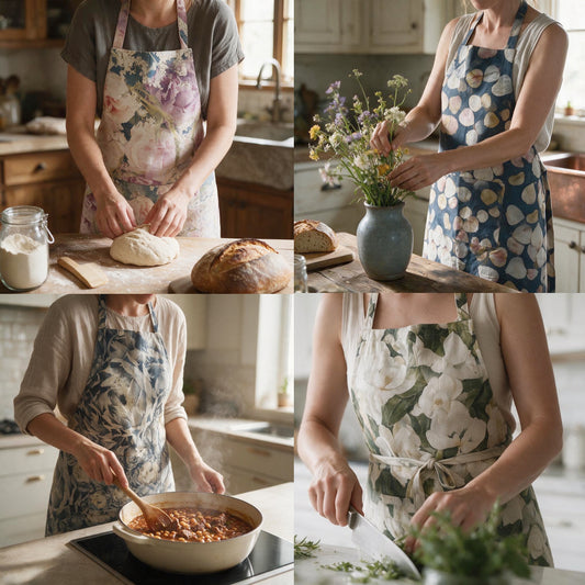 Botanical Printed Raw Linen Apron