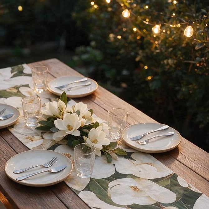 Botanical Printed Linen Table Runner