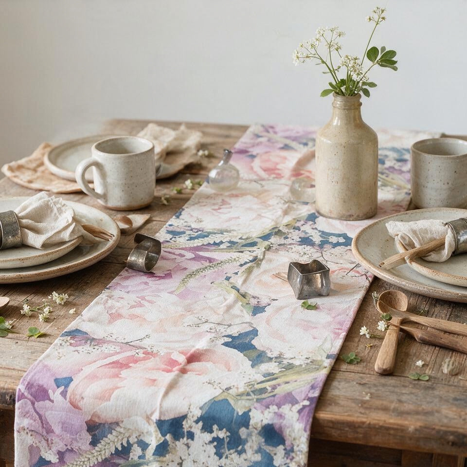 Botanical Printed Linen Table Runner